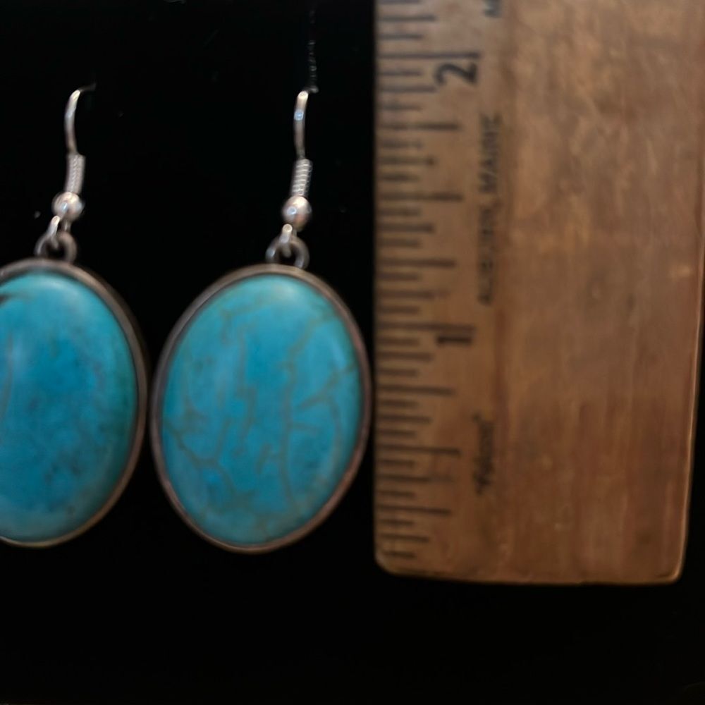 Handcrafted silver tone and turquoise  earrings - Picture 3 of 3